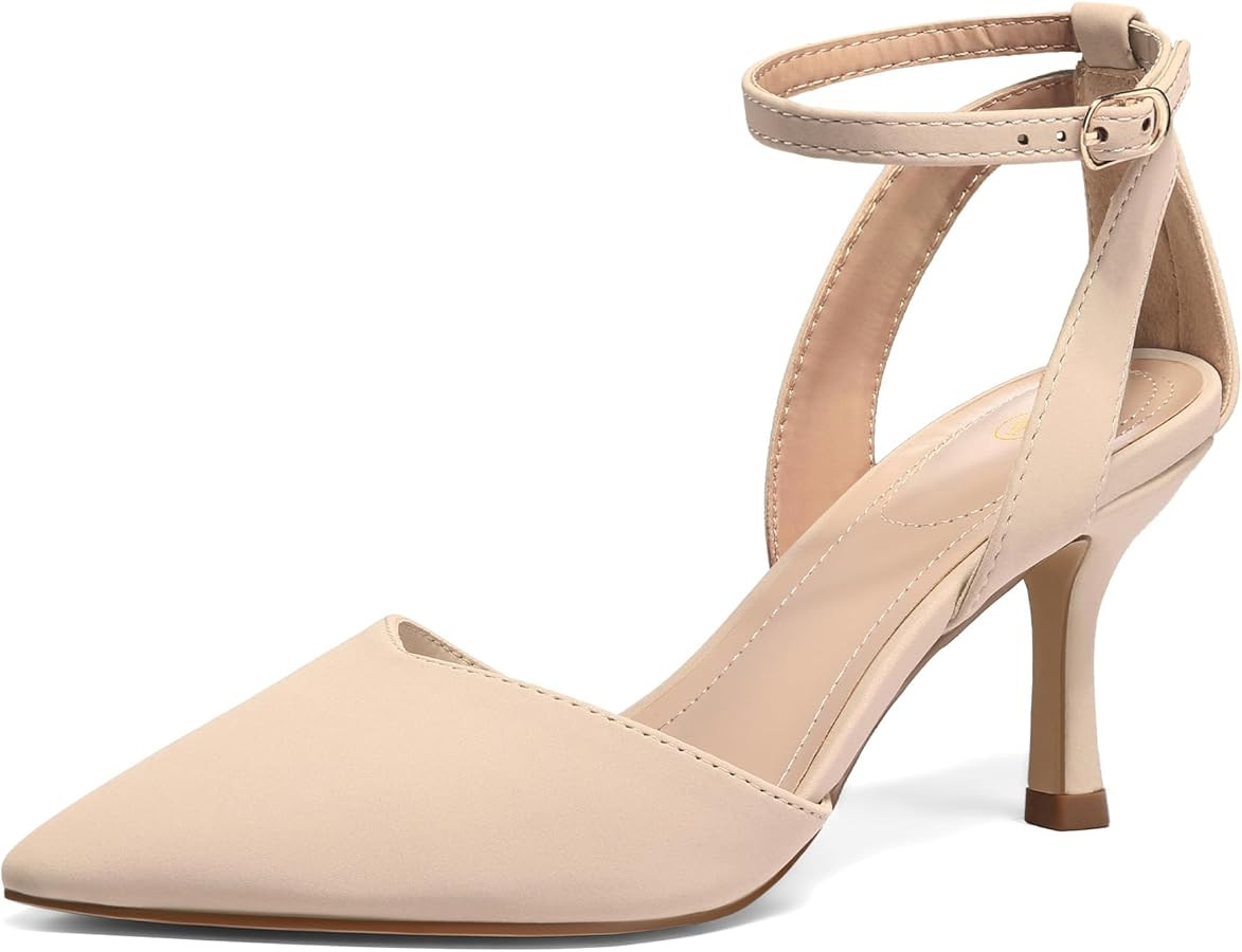 mysoft Women's Pumps Shoes Pointed Toe Kitten Low Heels Stiletto Ankle Strap Closed Toe Wedding P... | Amazon (US)