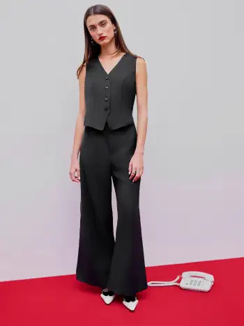 Low Rise Stripe Button Flared Trousers | Cider