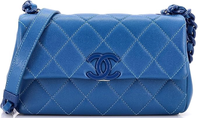 Amazon.com: Chanel, Pre-Loved My Everything Flap Bag Quilted Caviar Small, Blue : Luxury Stores | Amazon (US)
