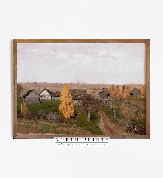 Vintage Painting Autumn Landscape  Farmhouse Digital Print - Etsy | Etsy (US)