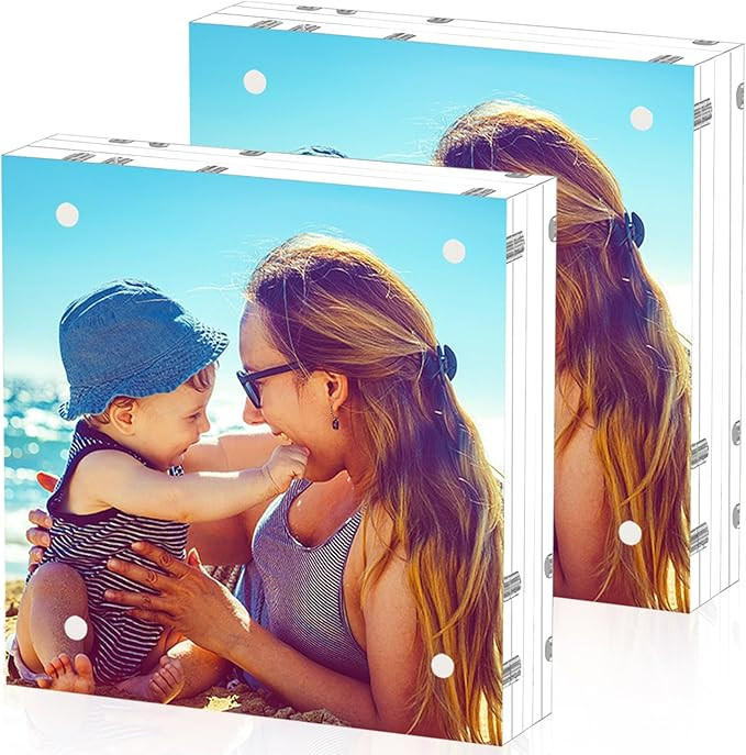 HELPLEX 2 Pack 8x8 Acrylic Picture Frames, 24mm Thicker Square Frameless Clear Frame Double Sided... | Amazon (US)