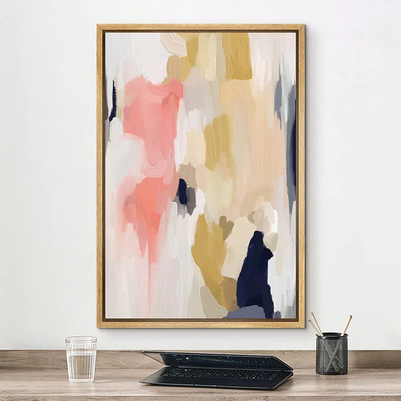 Pink Yellow Paint Stroke Collage Abstract Shapes Framed On Canvas Painting | Wayfair North America