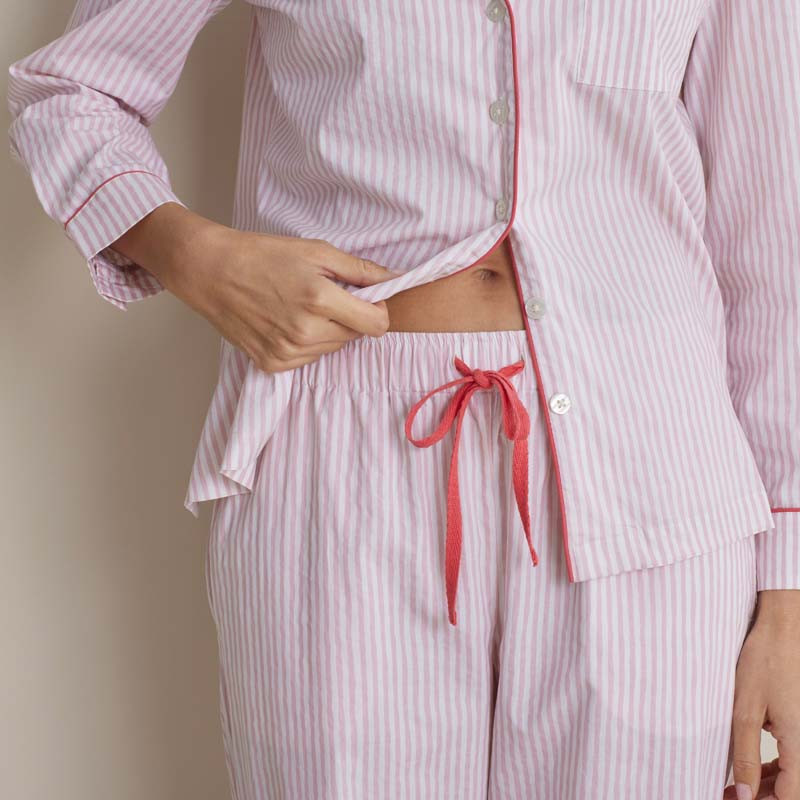 Printed Poplin Women's Button-Down Pajama Set - Blush Stripe, S | The Company Store