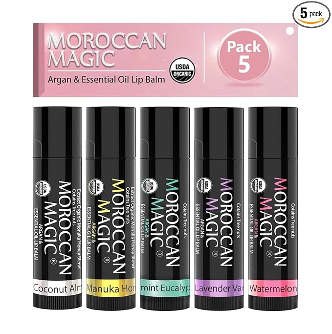 Moroccan Magic Organic Lip Balm 5 Piece Variety Pack Gift Set | Ultra-Hydrating Argan & Essential... | Amazon (US)