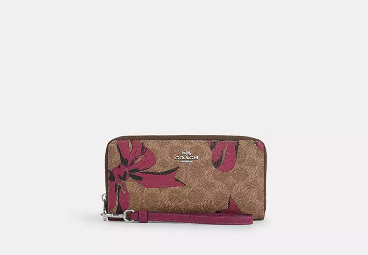 Long Zip Around Wallet In Signature Canvas With Bow Print | Coach Outlet US