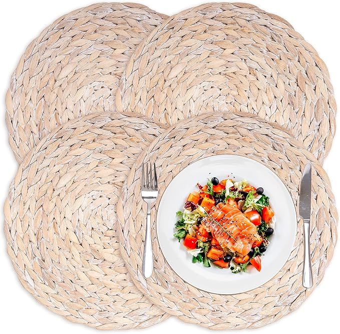 Round Water Hyacinth Placemats 13.5 in Round Boho Placemats Set of 4 Woven Placemats for Dining T... | Amazon (US)