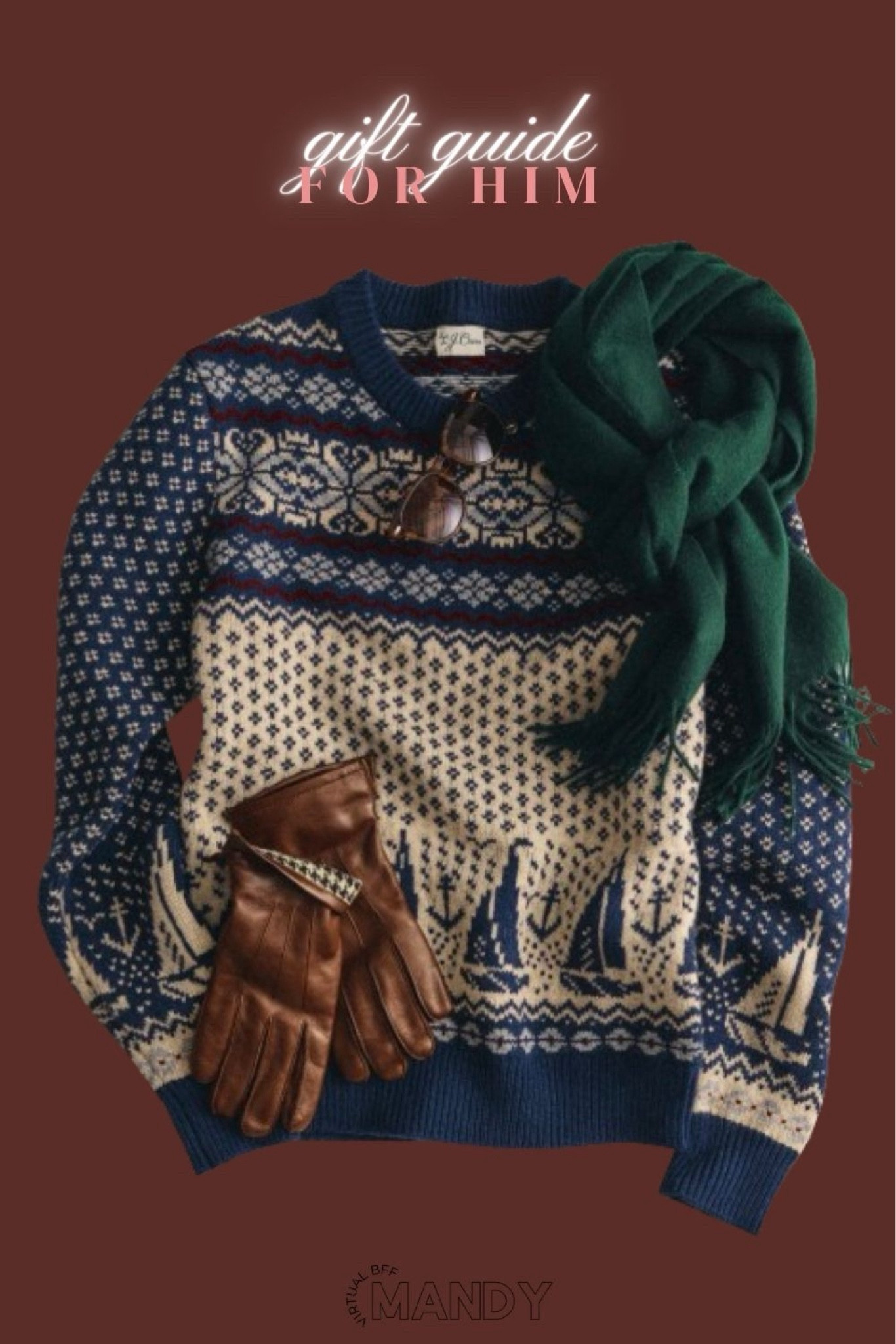 J.Crew men’s lambswool Fair Isle sweater, cashmere lined leather gloves, cashmere scarf and classic tortoise dock sunglasses. Follow for more gift guides this holiday season! 

Gifts for him, gift ideas, gift guide, Men’s Gift Guide 

#LTKmens #LTKGiftGuide #LTKHoliday #LTKfindsunder100 #LTKSeasonal