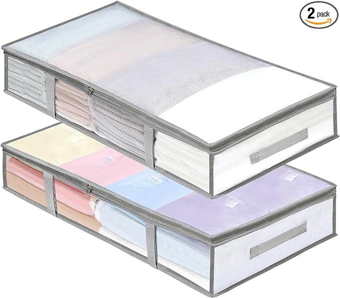 LANDNEOO 2 Pack Under Bed Storage Containers Bins, Moisture-Proof Plastic Underbed Storage Bins, ... | Amazon (US)