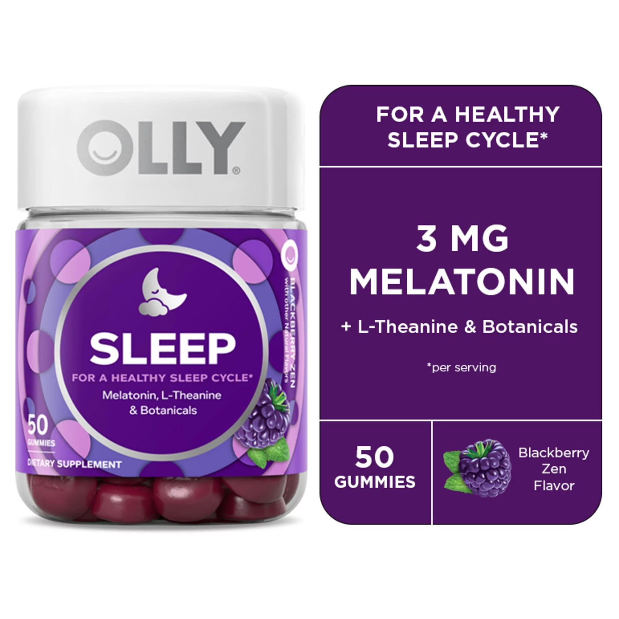 OLLY Sleep Gummy Supplement, 3mg Melatonin, L Theanine, Chamomile, Blackberry, 50 Ct - Walmart.co... | Walmart (US)