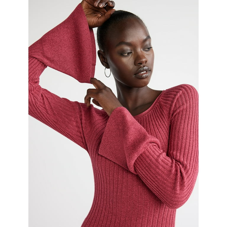 Free Assembly Women's Radiating Ribbed Midi Dress with Long Sleeves, Sizes XS-XXXL | Walmart (US)