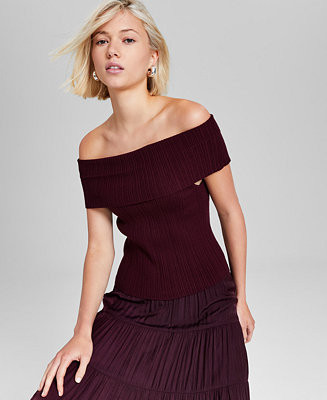 And Now This Women's Off-The-Shoulder Ribbed Knit Top, Created for Macy's - Macy's | Macy's