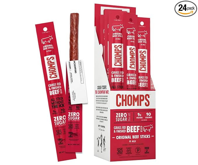 CHOMPS Grass Fed Original Beef Jerky Snack Sticks, Keto, Paleo, Whole30 Approved, Non-GMO, Gluten... | Amazon (US)