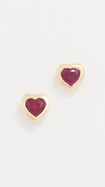 14k Yellow Gold Ruby Heart Studs | Shopbop