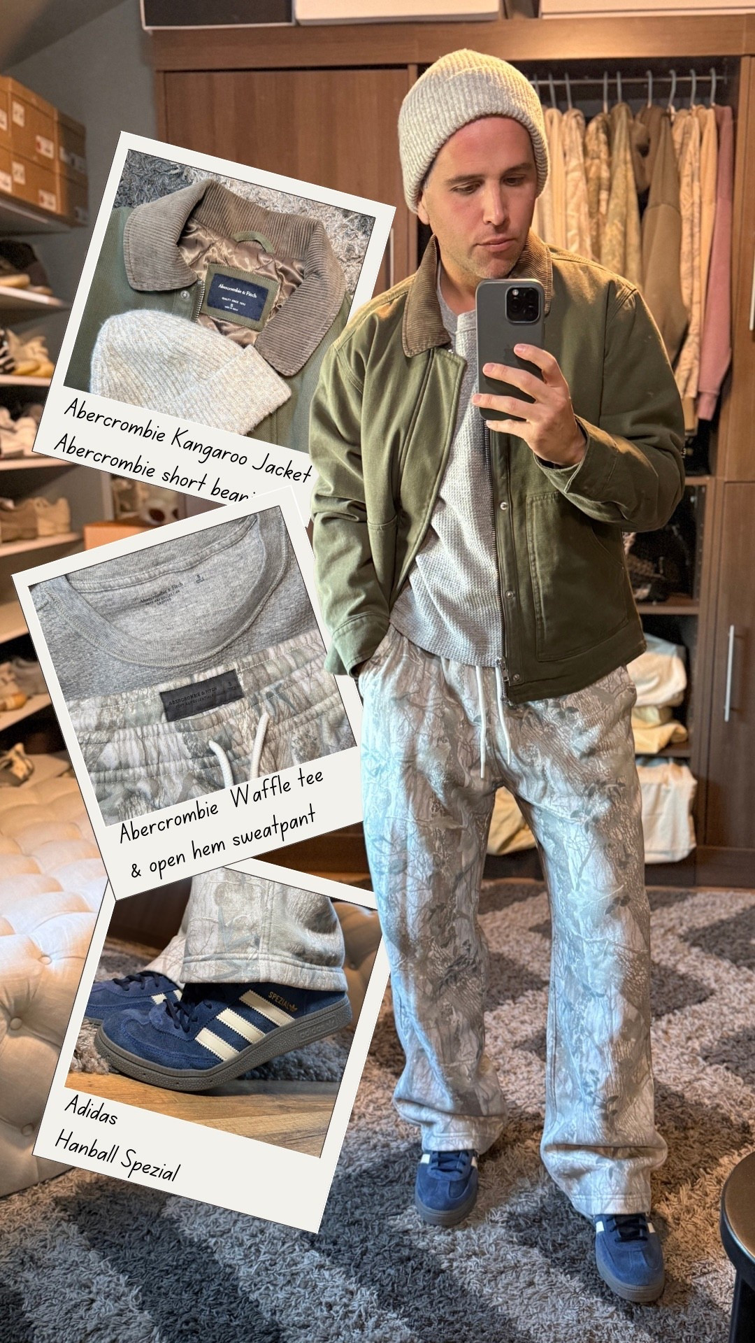 Laid back Saturday fit. All Abercrombie today, starting with kangaroo workwear jacket layered over their waffle tee with open hem sweatpants, finished with the Abercrombie short beanie and Adidas Handball Spezial sneakers. Easy, comfortable, and perfect for a casual weekend day.

#LTKootd #LTKgrwm #LTKMens