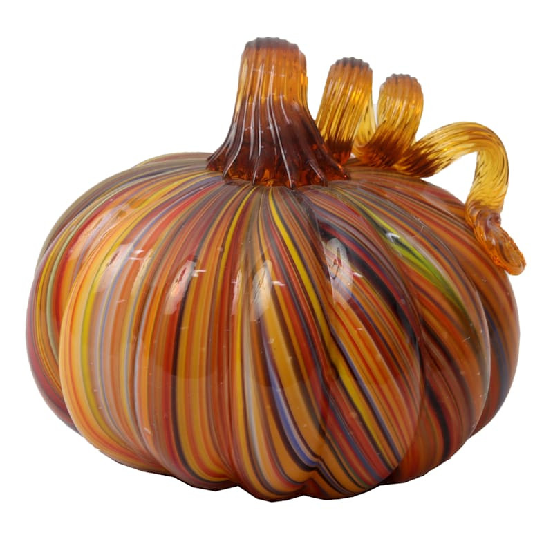 Orange & Black Swirled Glass Pumpkin, 4" | At Home