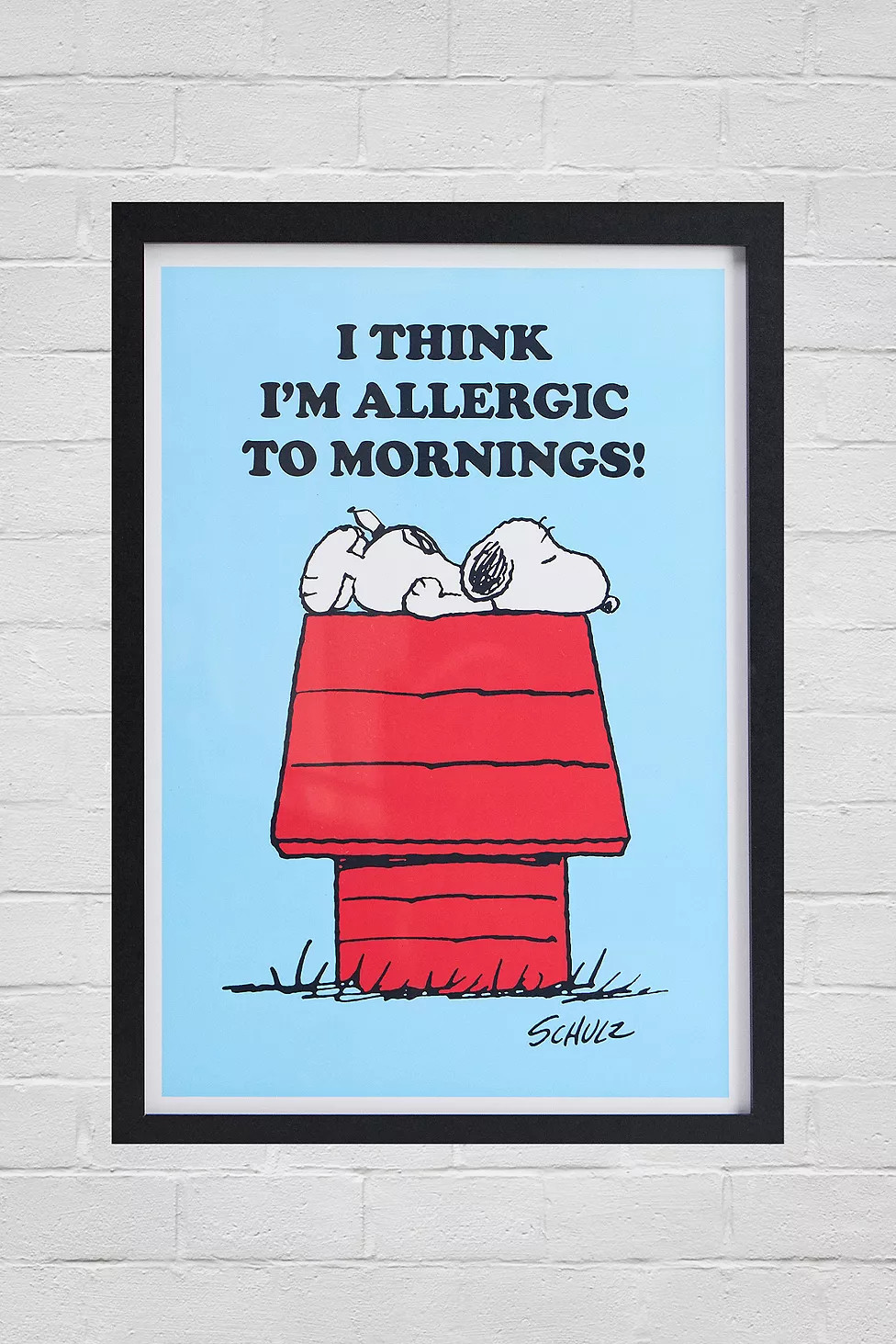 Snoopy I Think I'm Allergic To Mornings! Framed A3 Wall Art Print | Urban Outfitters UK