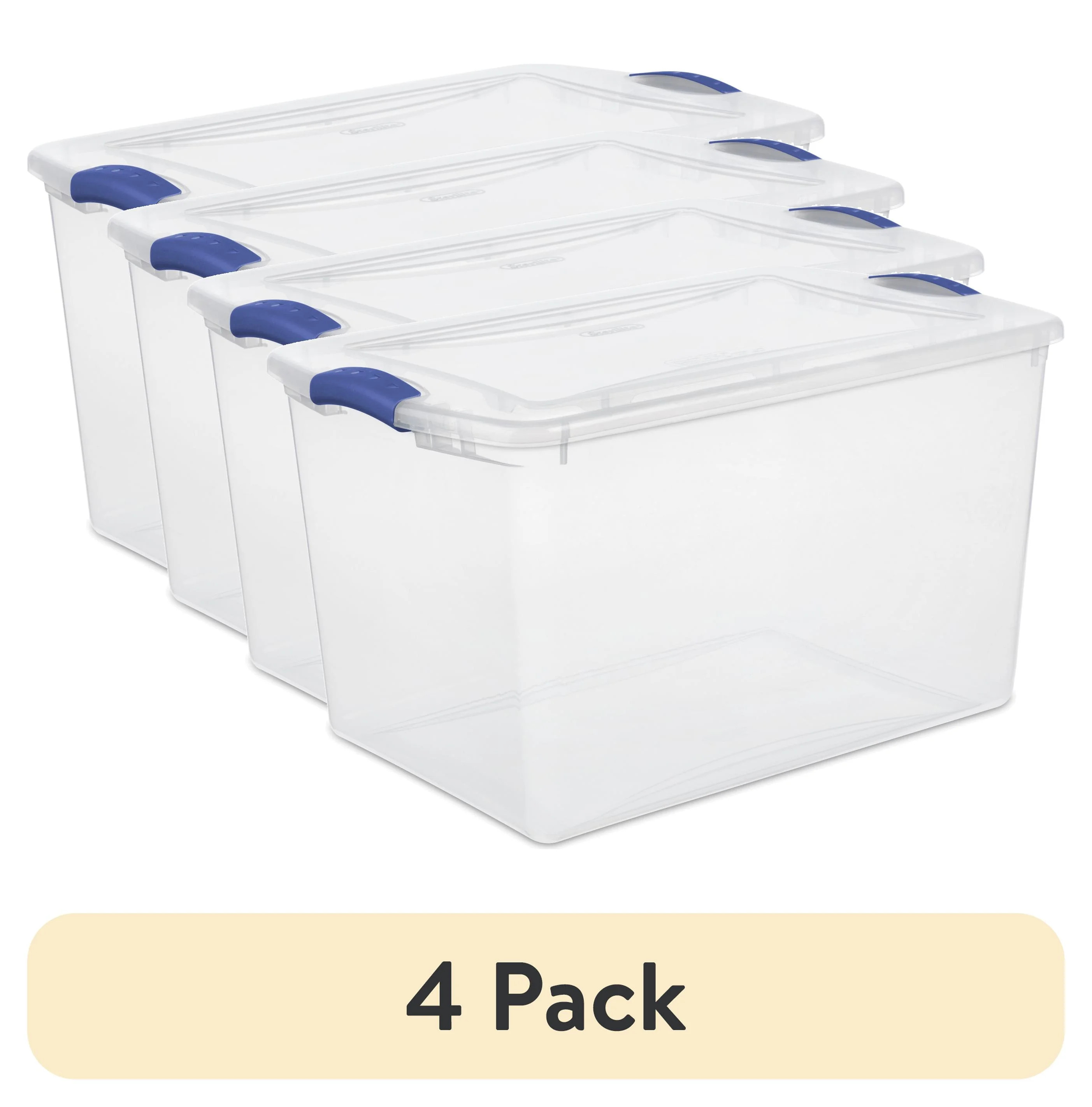 (4 pack) Sterilite Large Storage Bin, 66 Quart Clear Plastic Storage Container with Latch Lid, Bl... | Walmart (US)