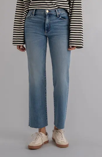 Avery Fab Ab High Waist Raw Hem Ankle Straight Leg Jeans | Nordstrom