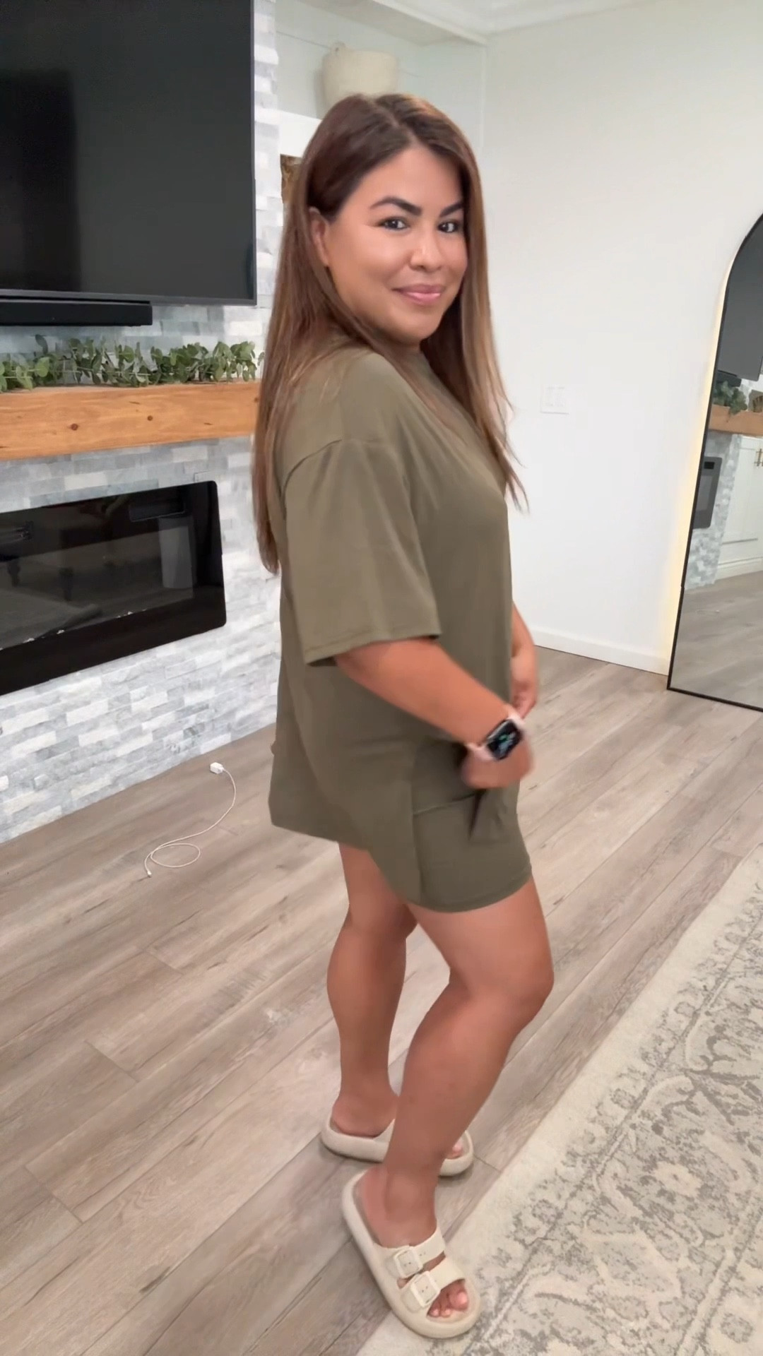 This has been my go-to mom outfit all summer.
I started with the black set, now I’m living in this army green—because when I say it’s buttery soft and perfectly oversized, I mean it.
I normally wear a large, but I sized down to a medium and love the relaxed fit.

The biker shorts are high-waisted with a real phone pocket, and the top has a flattering high-low hem that covers the booty. Perfect for errands, lounging, or airport days.

I’m 5’0”
160 lbs
Wearing Size Medium

#LTKsummer #LTKunder50 #LTKtravel #LTKcasualstyle #MomStyle #TwoPieceSet #MatchingSet #AmazonStyle #LoungewearSet #ClosetStaple #EverydayOutfit #OOTD2025 #ComfortAndStyle #WardrobeEssential