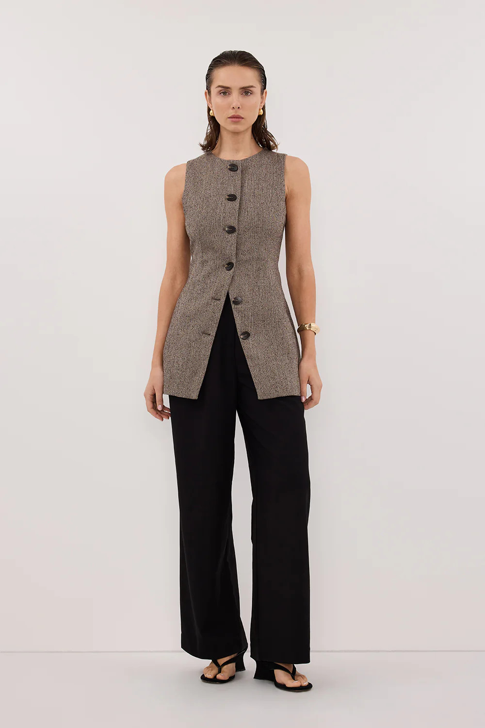 FRANKIE CHOC TWEED TUNIC VEST | DISSH