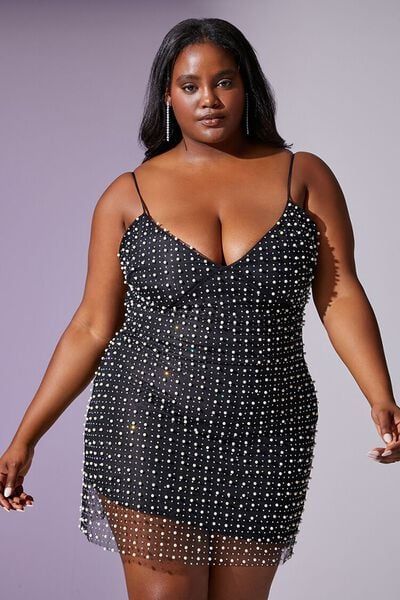 Plus Size Pearl & Sequin Mesh Mini Dress | Forever 21