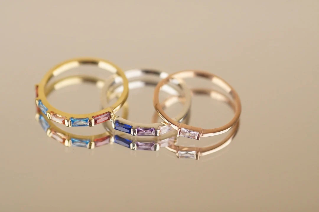 14K Solid Gold Birthstone Ring, Birthstone Ring in Sterling Silver, Gold, Rose Gold, Mothers Day ... | Etsy (US)