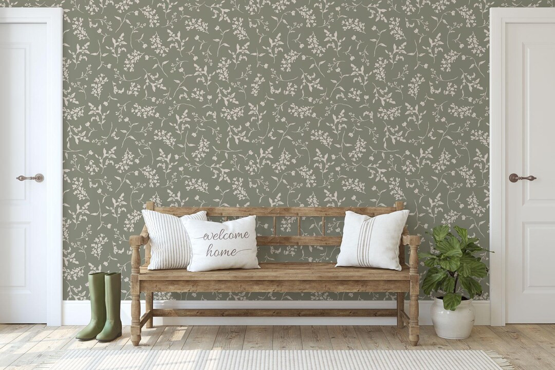 Leafy Retreat Removable Wallpaper, Botanical, Lush, Neutral, Farmhouse, Peel and Stick Wall Cover... | Etsy (US)