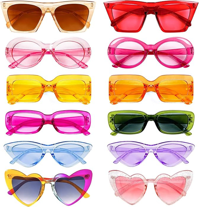 Matcheck 12 Mixed Style Sunglasses Retro Colored Party Glasses Solid Clear Color Costume Bulk Eye... | Amazon (US)