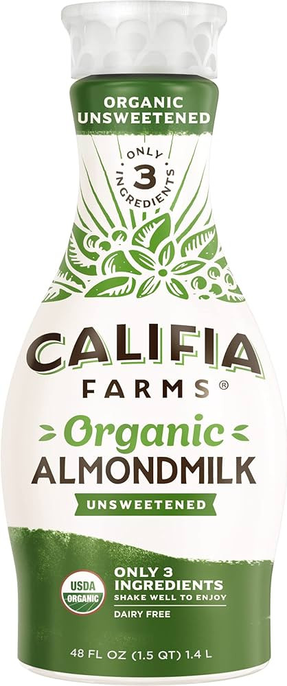 Califia Farms - Organic Unsweetened Almond Milk, 48 Oz, Dairy Free, Keto, Vegan, Plant Based, Org... | Amazon (US)