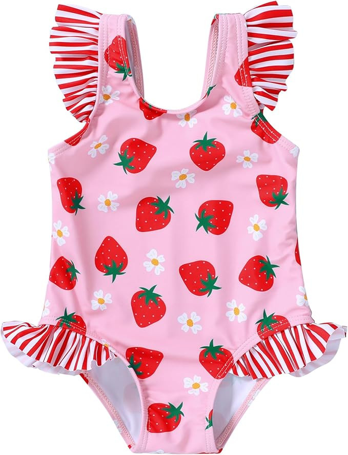 Tiny Cutey Toddler Girl Swimsuit Ruffled Stripe Sleeveless Swimwear One-Piece Baby Girl Bathing S... | Amazon (US)