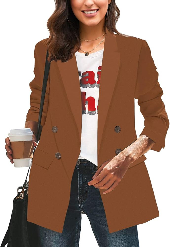 LookbookStore Women's Casual Check Plaid Loose Buttons Work Office Blazer Suit | Amazon (US)