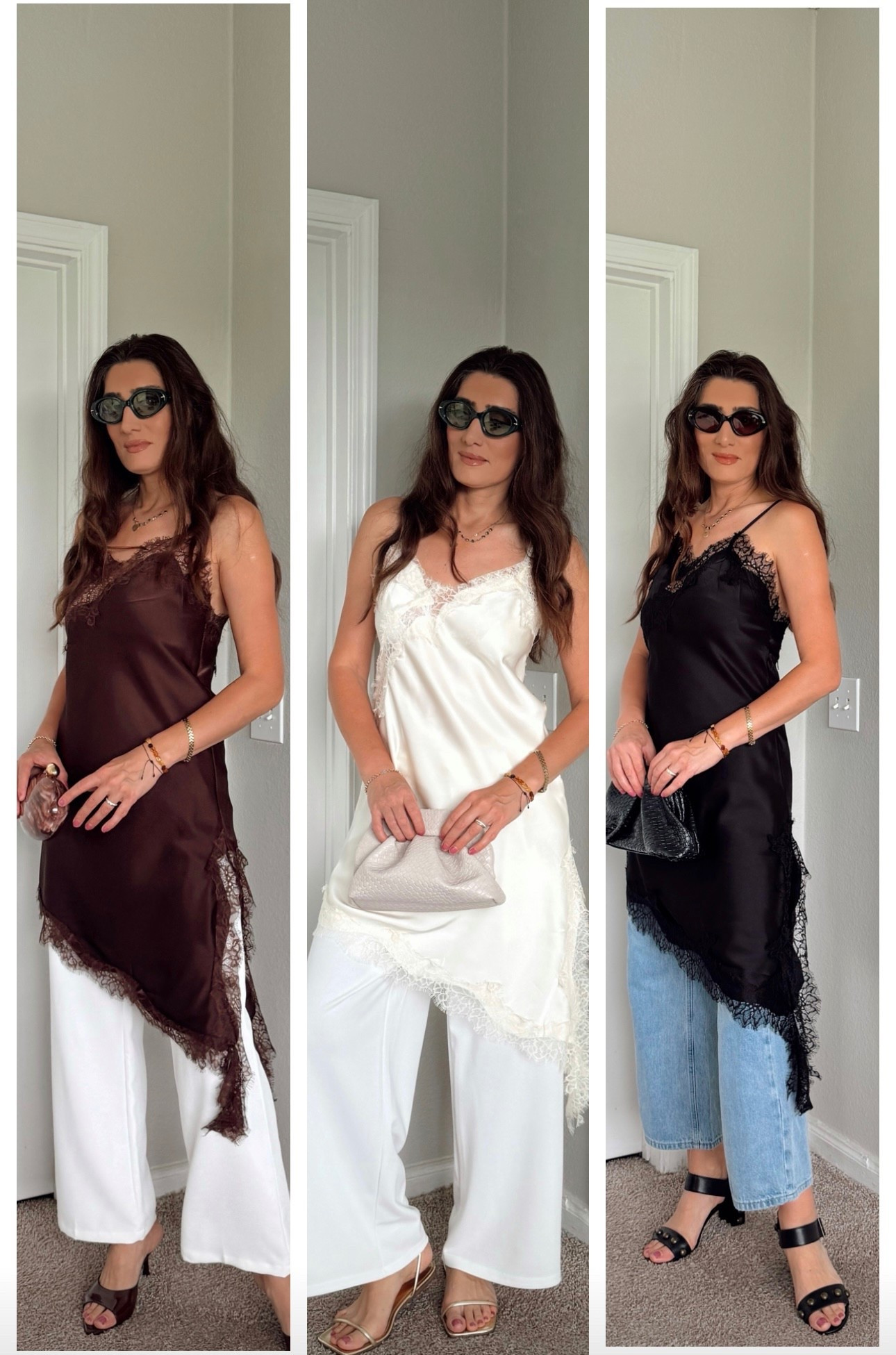 This lace satin top is such a versatile wardrobe staple 🤍
Lightweight, flattering, and easy to dress up or down I styled it three different ways and love how effortlessly chic each look turned out. The lace details add a feminine touch while the flowy fit makes it super comfortable for all-day wear.

#LTKmomlife #LTKdayinmylife #LTKgrwm