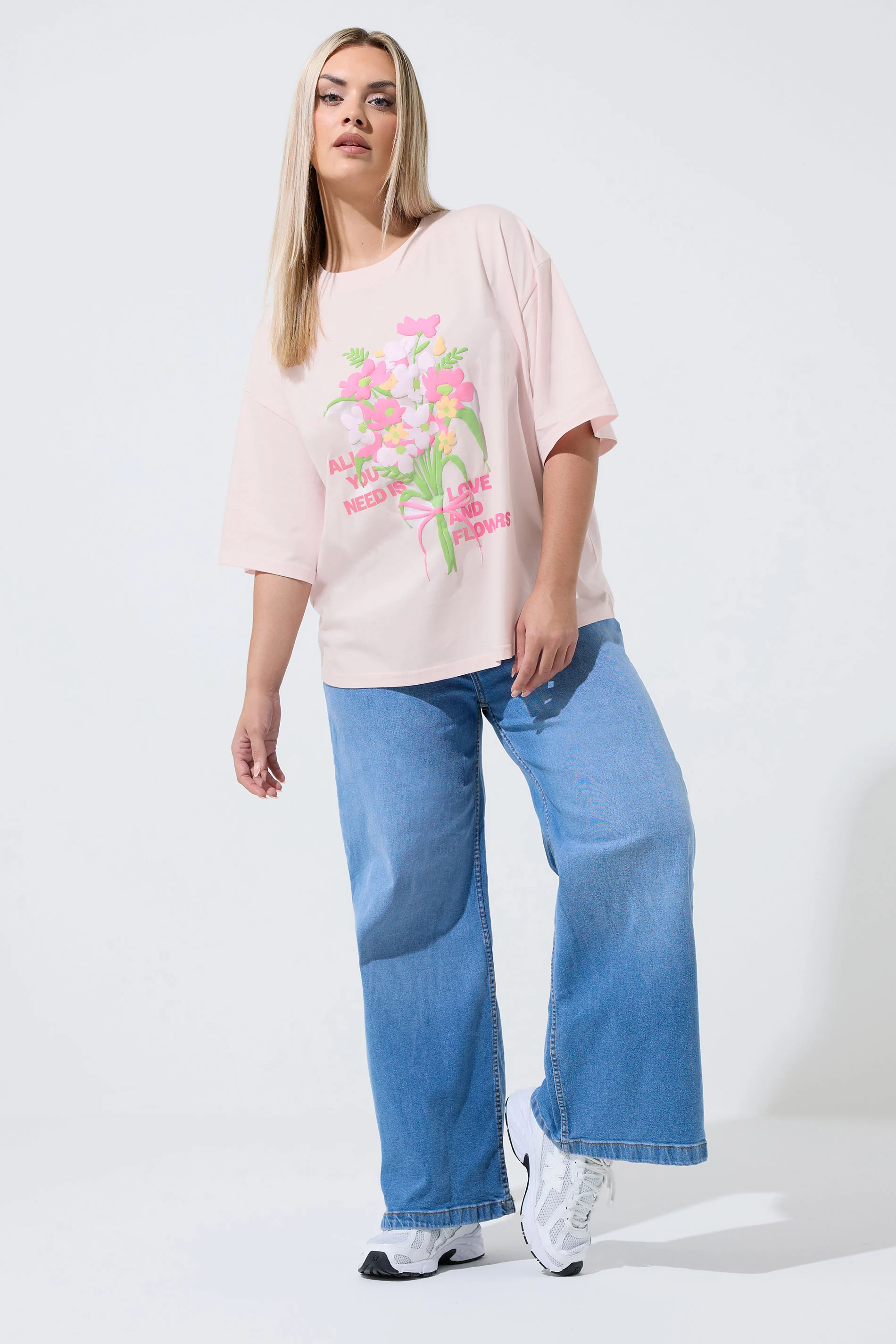 LIMITED COLLECTION Plus Size Pink 'All You Need Is Love & Flowers' T-Shirt | Yours Clothing UK