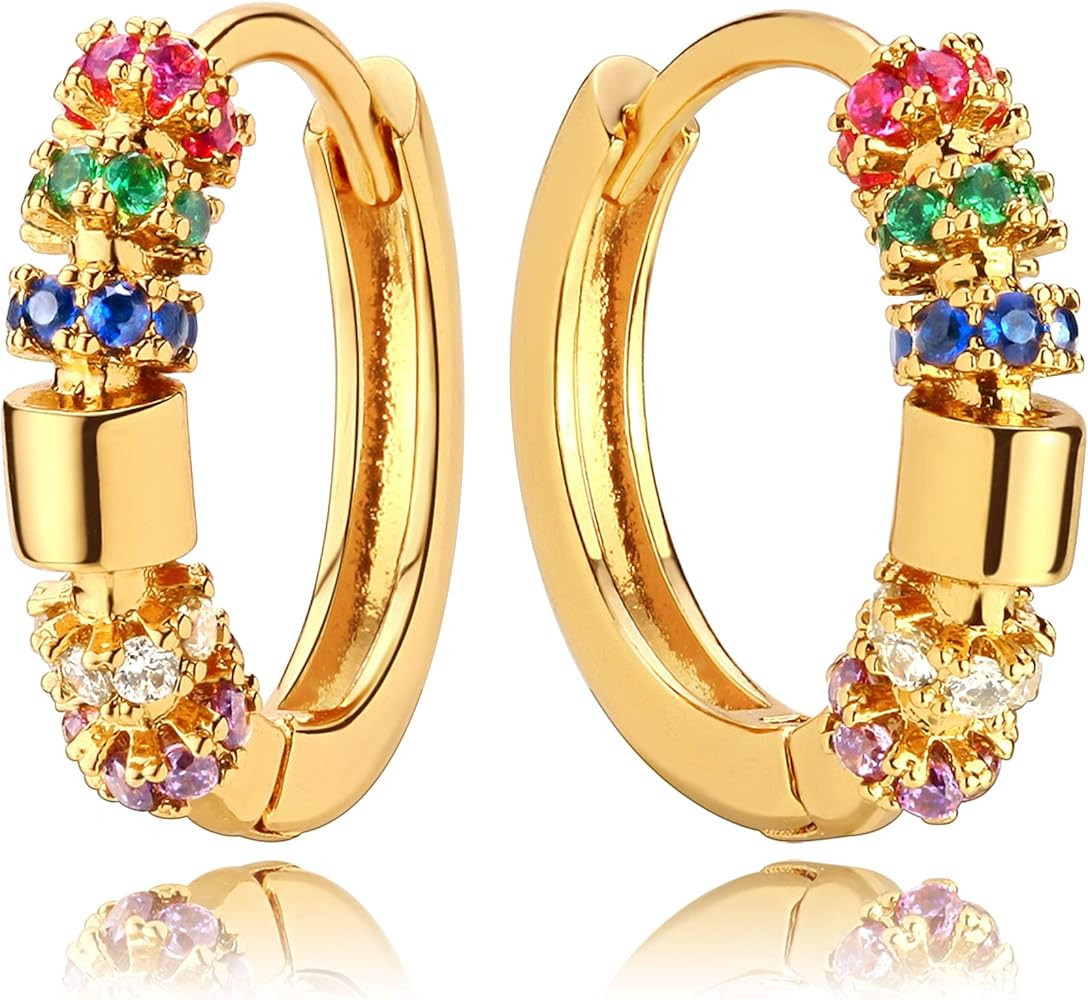 Dremmy Studios Dainty CZ Huggie Hoop Earrings 14K Gold Plated Chunky Simple Cute Thick Round Fril... | Amazon (US)