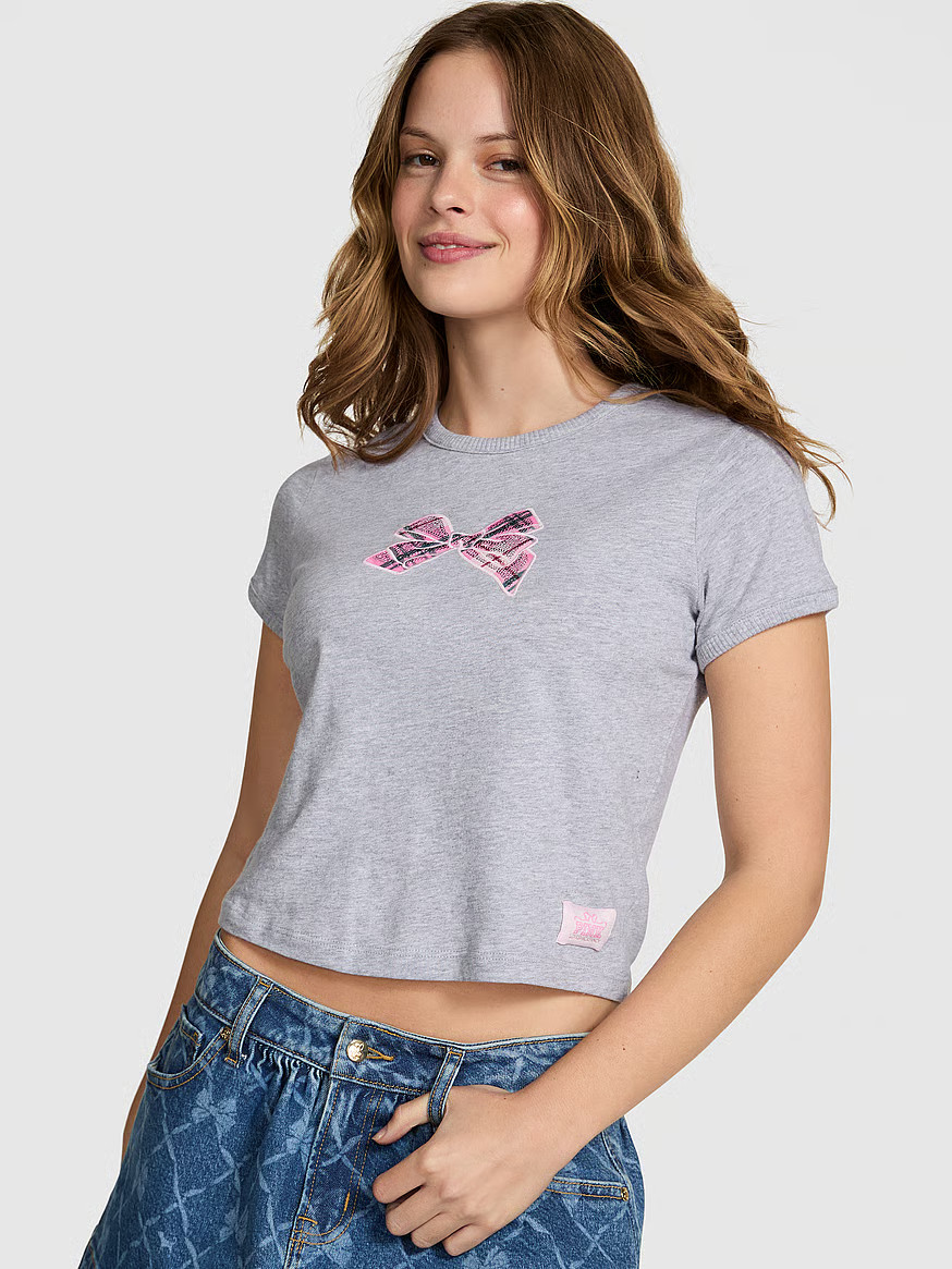 Buy PINK x LoveShackFancy Retro Cotton Tee, Vs Med Heather Grey - Order Tops online - PINK US | Victoria's Secret (US / CA )
