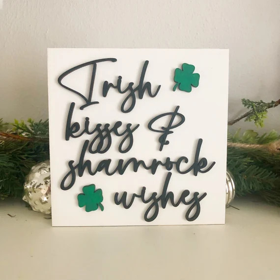 Irish Kisses and Shamrock Wishes Sign Tiered Tray Decor St | Etsy | Etsy (ES)