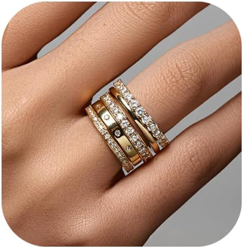FAXHION Gold Rings for Women Non Tarnish, 14k Gold Plated Dainty Stacking Cubic Zirconia Thumb Ri... | Amazon (US)