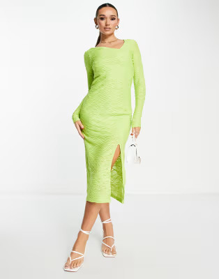 Y.A.S textured body-conscious midi dress in lime | ASOS (Global)