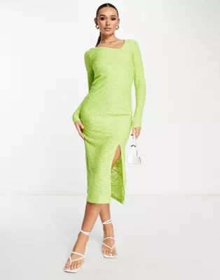 Y.A.S textured body-conscious midi dress in lime | ASOS (Global)