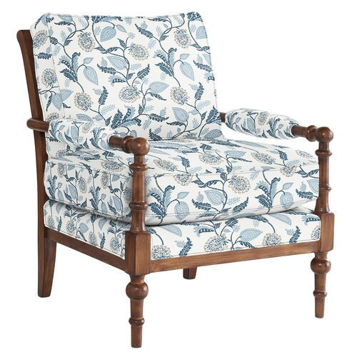 Lucy Exposed Wood Chair - Reid Indigo Floral - Handcrafted | One Kings Lane