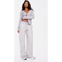 Grey Striped Double Waistband Drawstring Wide Leg Tailored Pants | PrettyLittleThing US