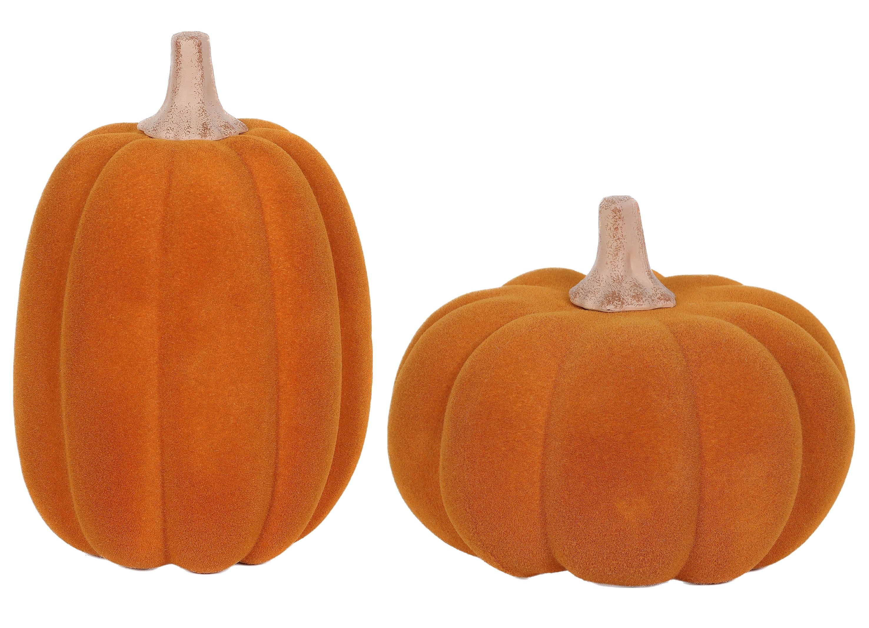 Harvest Orange Flocked Pumpkins, Set of 2, by Way To Celebrate | Walmart (US)