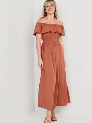 Waist-Defined Ruffled Off-The-Shoulder Smocked Maxi Dress for Women | Old Navy (US)