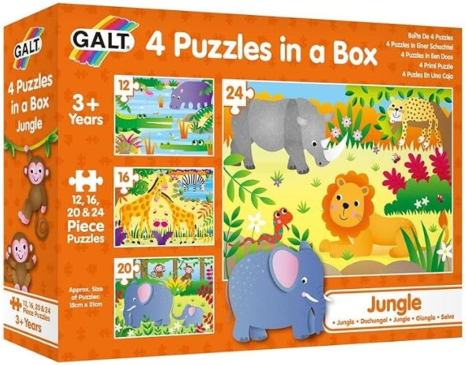 Galt Toys, 4 Puzzles in a Box - Jungle, Animal Jigsaw Puzzle for Kids, Ages 3 Years Plus | Amazon (UK)