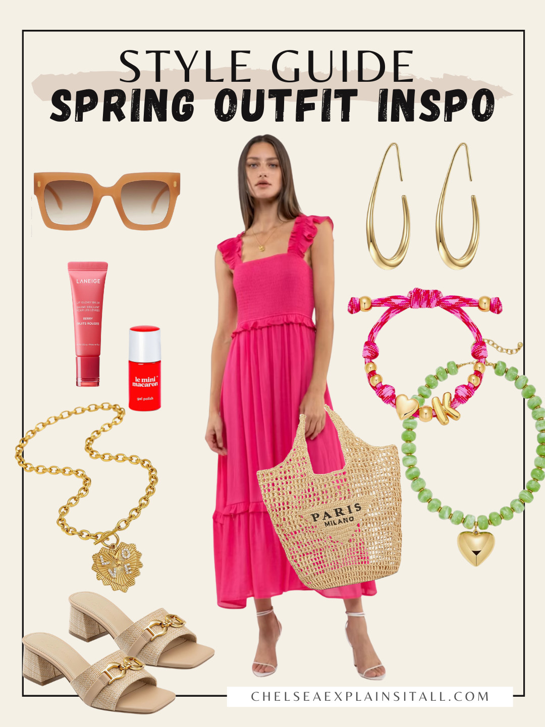 The easiest way to elevate a cute casual spring dress: pair it with summer accessories - colorful jewelry, summer bag, heeled sandals, sunglasses, chunky fun jewelry and my gloss.  

 #LTKSpringSale #LTKootd #LTKSaleAlert