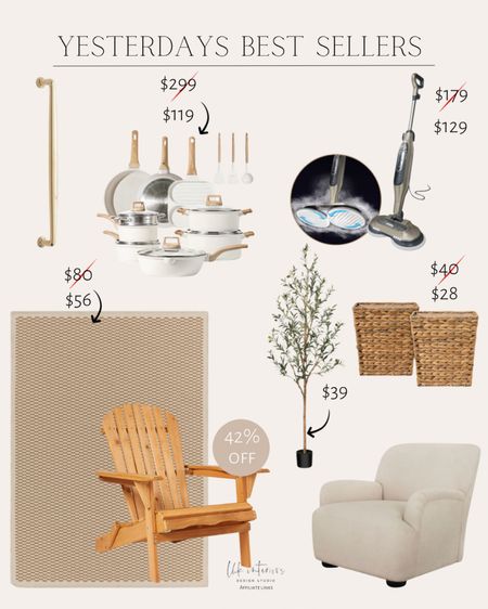 Yesterdays best sellers 
Carote nonstick pots and pans set / claybourne appliance pull / Waylen accent chair / faux olive tree / folding Adirondack chair / shark steam mop / rectangular woven rug / weave wastebasket 

#LTKsalealert #LTKhome #LTKU