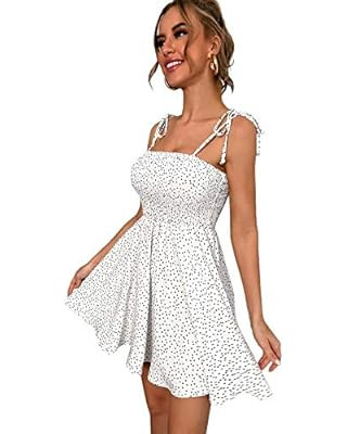 SheIn Women's Summer Sleeveless Floral Ruffle Strappy Beach Swing Dress | Amazon (US)