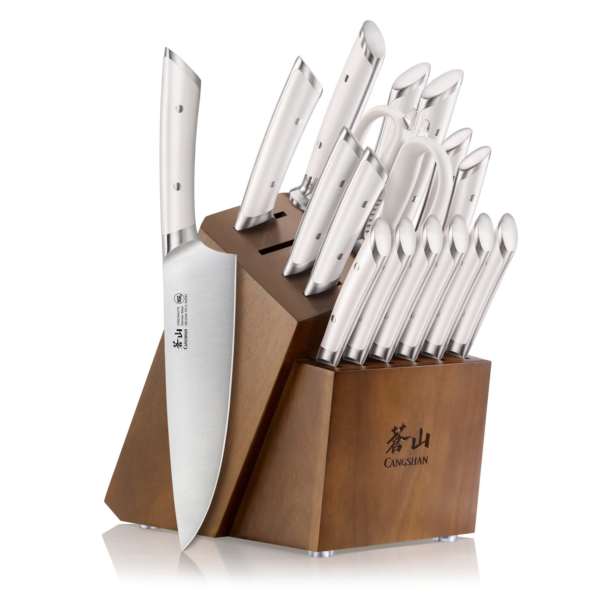 Cangshan HELENA Series German Steel Forged Knife Block Set (17-Piece, White) | Amazon (US)