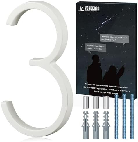 VONDERSO 6 Inch Floating House Numbers for Outside, Modern White Metal Address Number 3, Stain-Re... | Amazon (US)