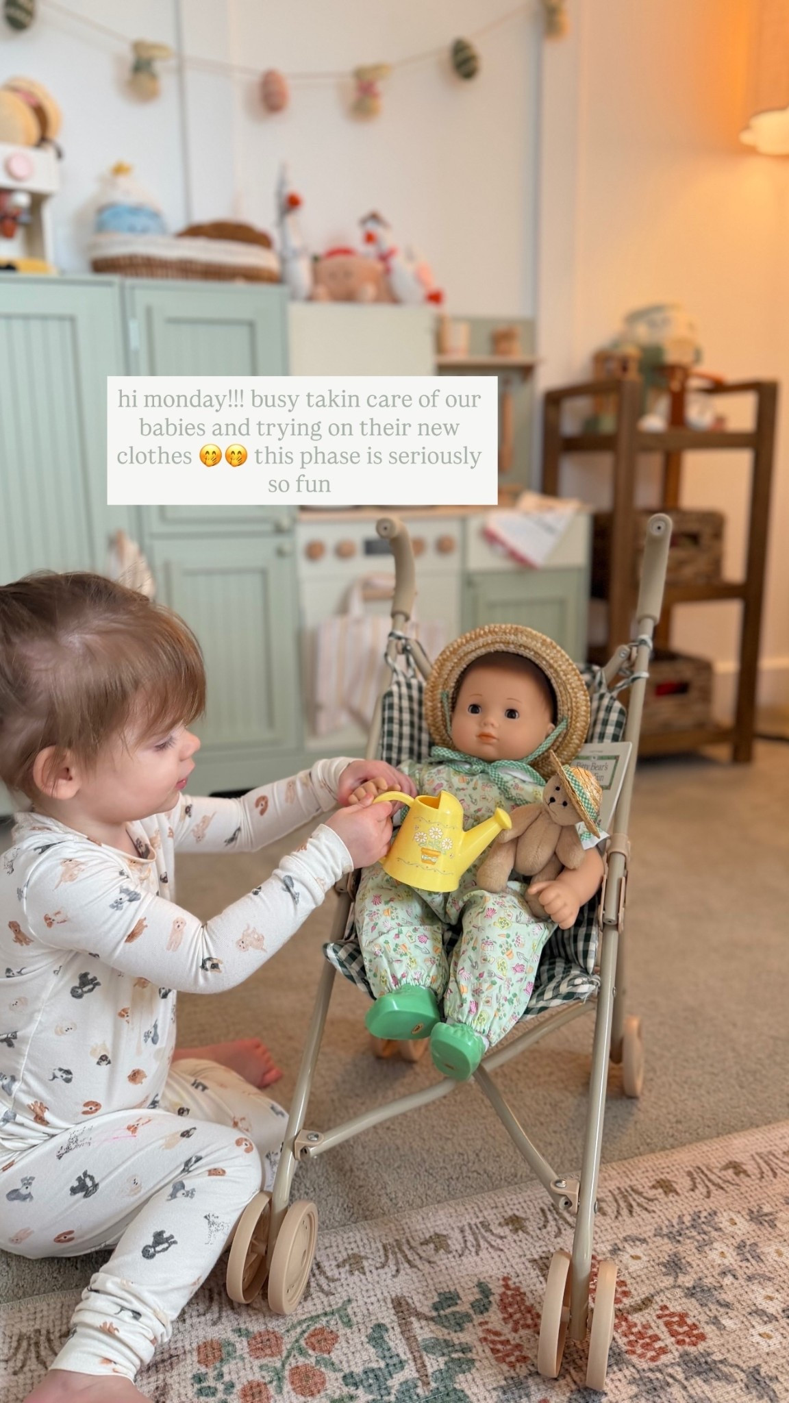 hi monday!!! busy takin care of our babies and trying on their new clothes 🤭🤭 this phase is seriously so fun  @americangirlbrand